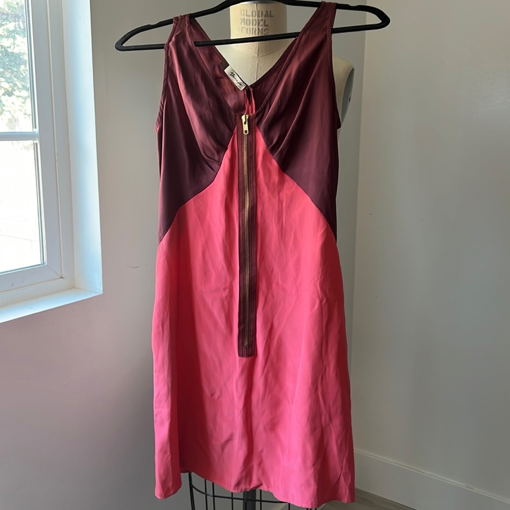 Yana K Los Angeles 100% Silk Maroon / Coral Womens Slip Dress Size 2